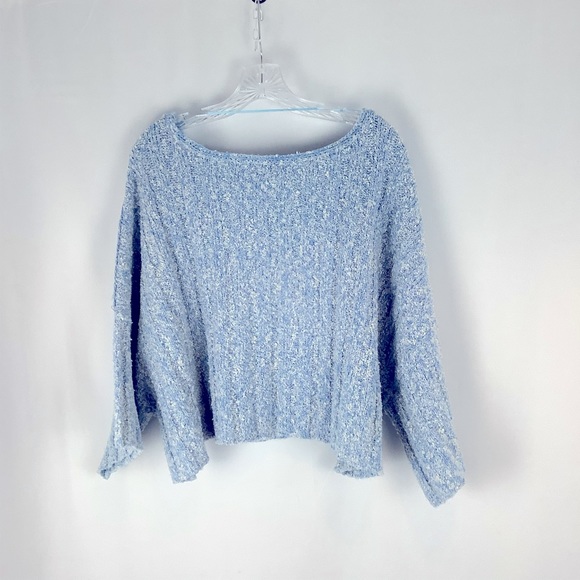 FREE PEOPLE GOOD DAY PULLOVER Slub Knit SWEATER Blue / White Size S|P NWOT - Picture 2 of 7